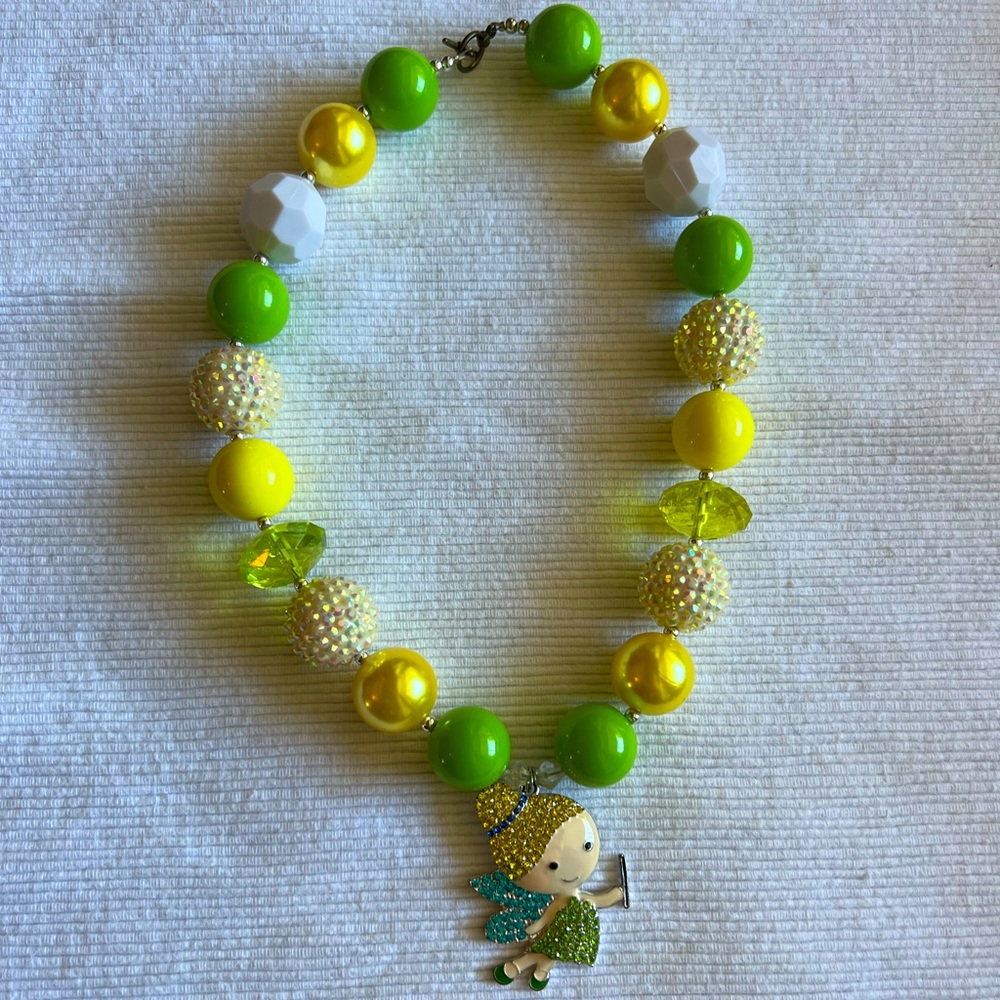 Girls Tinkerbell Green & Yellow Beaded Necklace